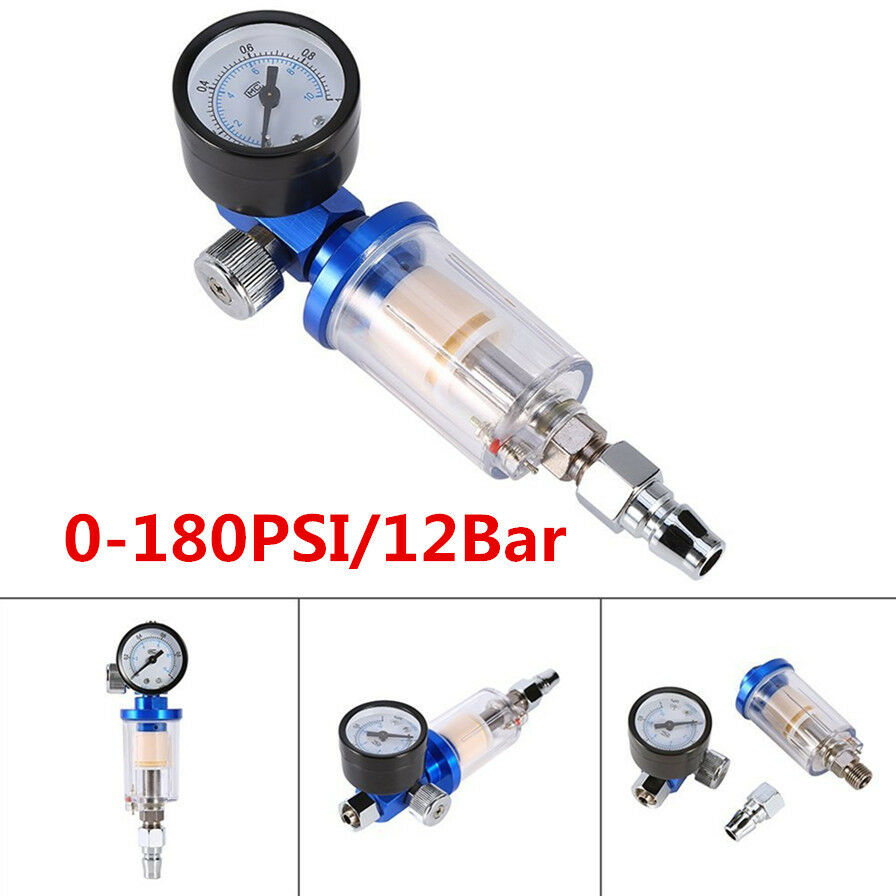 Spray Pneumatic Gun Air Regulator Gauge+ In-line oil Water Trap Filter Separator