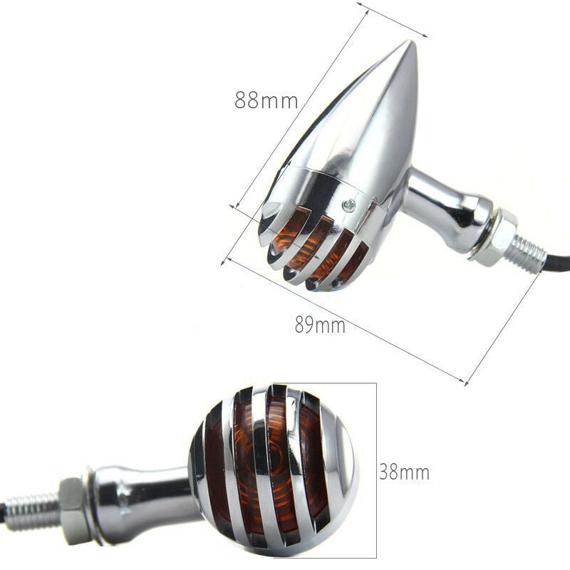 2x Chrome Bullet Type Motorcycle Turn Signals Tail Brake Light Old School Bobber