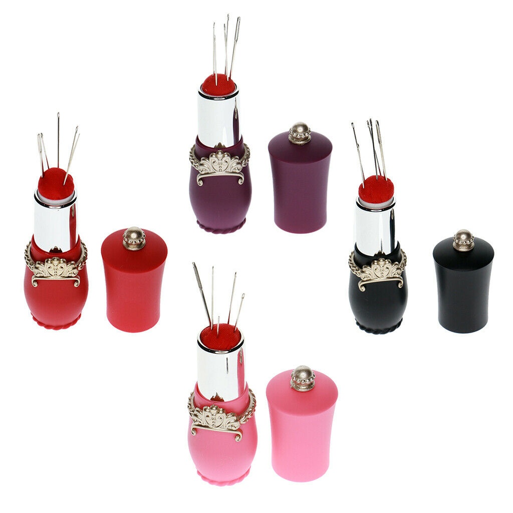 4 pieces Lipstick Needles Pin Cushion with 20 pcs Hand Sewing Needles Portable