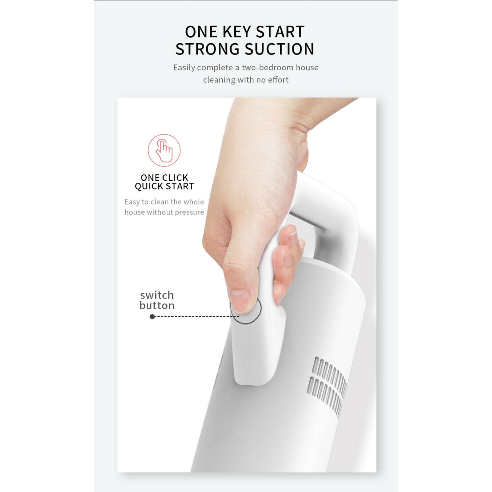 Lightweight White Cordless Vacuum Cleaner Car Duster Machine for Home Office