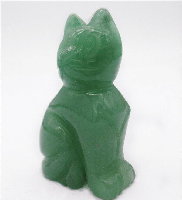 49x30x18mm Natural Green Aventurine Carved Cat Decoration Statue Decor HH7967