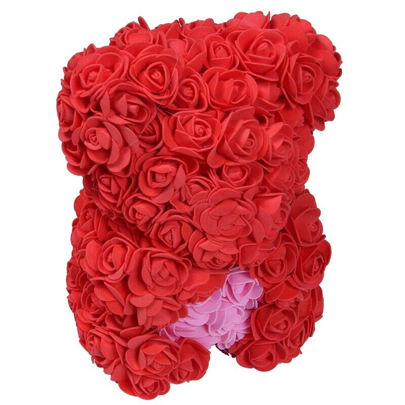 25Cm Teddy Bear With Crown In Gift Box Bear Of Roses Artificial Flower New YeaZ4