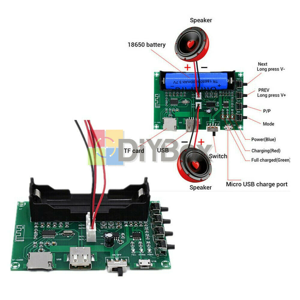 2-Channel PAM8403 Bluetooth Amplifier Board Stereo Moudle 10W for 18650 Battery