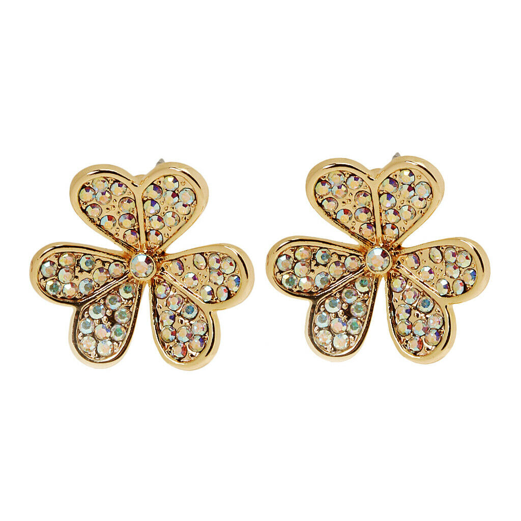 Fashion Women Stunning Crystal Three-leaf Clover Stud Earrings Gloss White