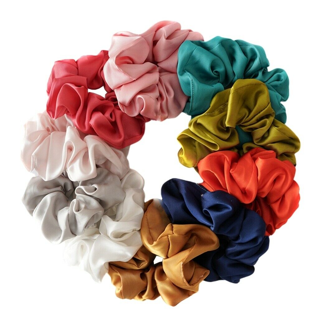 Pack of 11 Women's Hair Silk Scrunchies Satin Elastic Hair Bands Ties Ropes