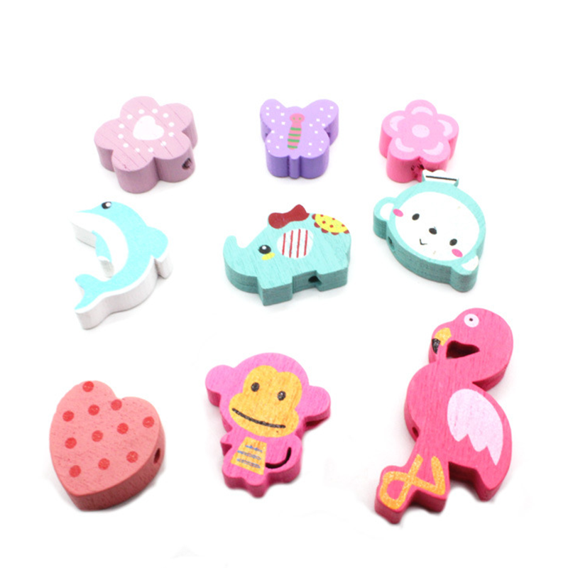 Children Flex Necklace Bracelet Toys Making Wooden Painted Beads Beaded Kit Set