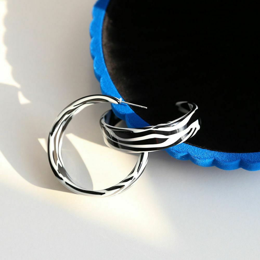 Geometric Women Stud Earrings Zebra Stripes C-shaped Jewelry Retro Hoop Earring