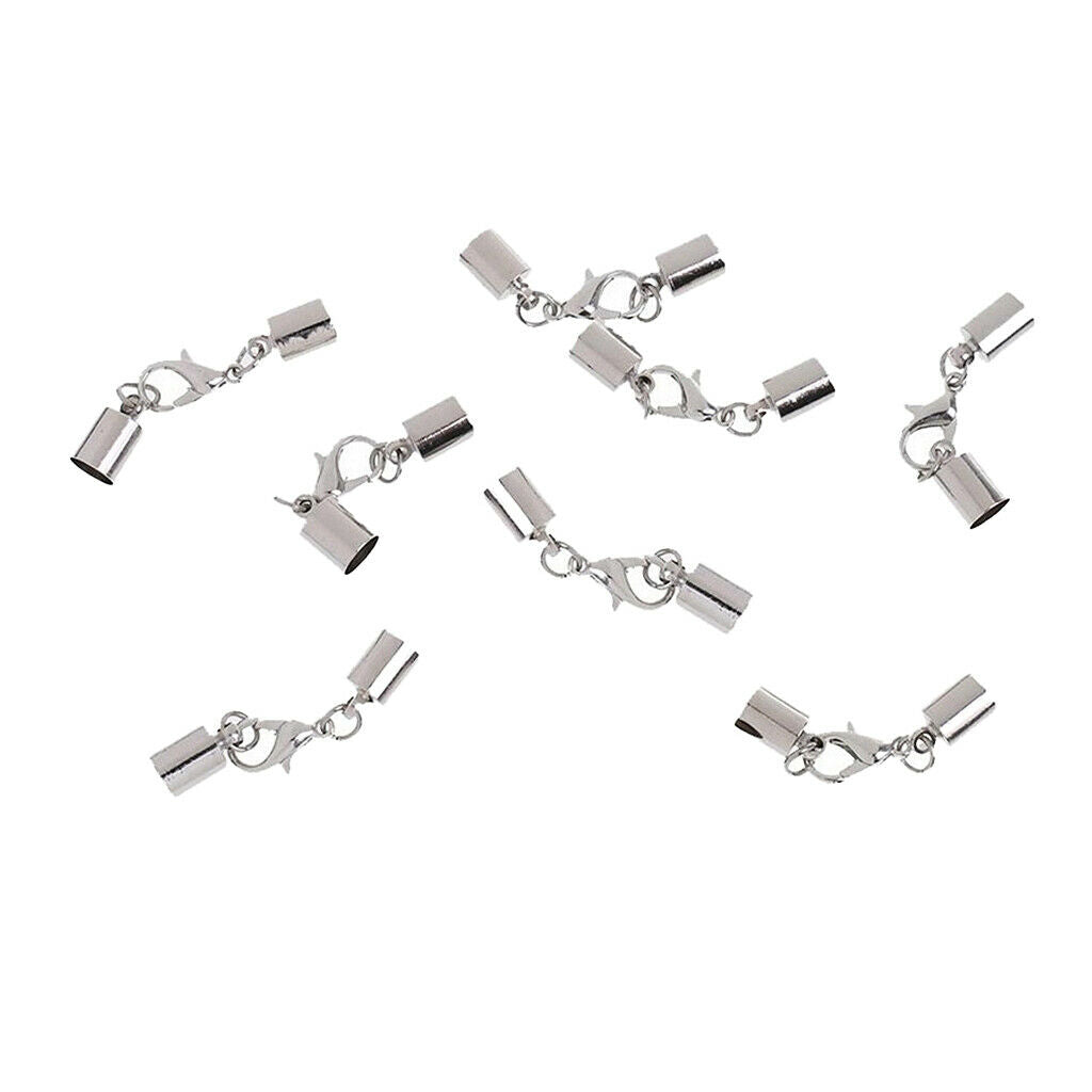 8pcs white k plated leather cord kumihimo end   tube lobster clasps 5.5mm