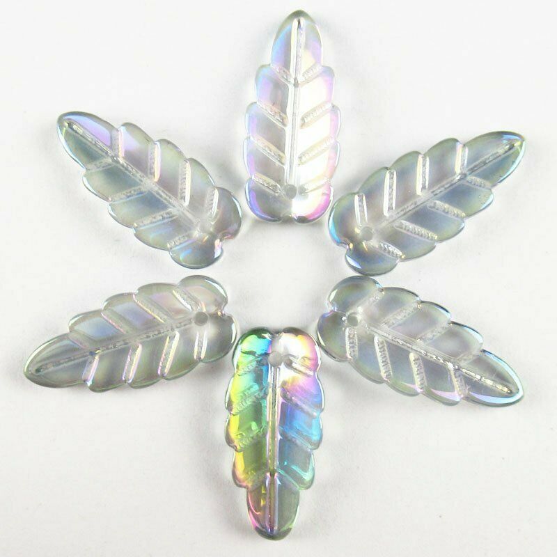 20Pcs 23x10x3mm Carved Blue Rainbow Titanium Crystal Leaf Pendant 18g A-351SJ