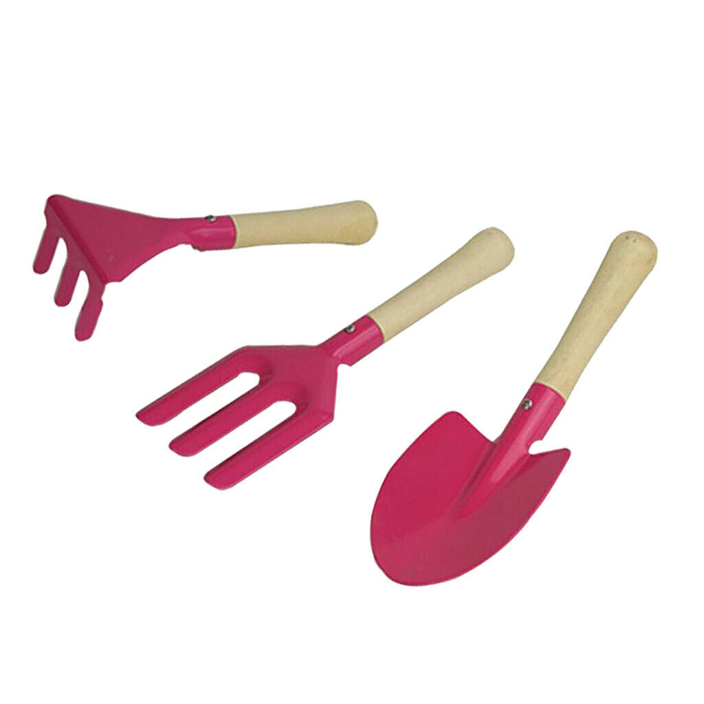 3pcs Mini Rake Shovel Fork Set for Kid's Easy to use Practical Safe Pink
