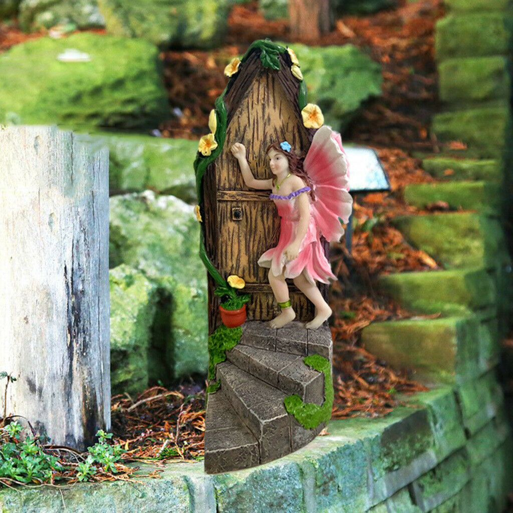 Large Fairy Door Elf Pixie Steps Wooden Stone Magical Garden Outdoor Decor