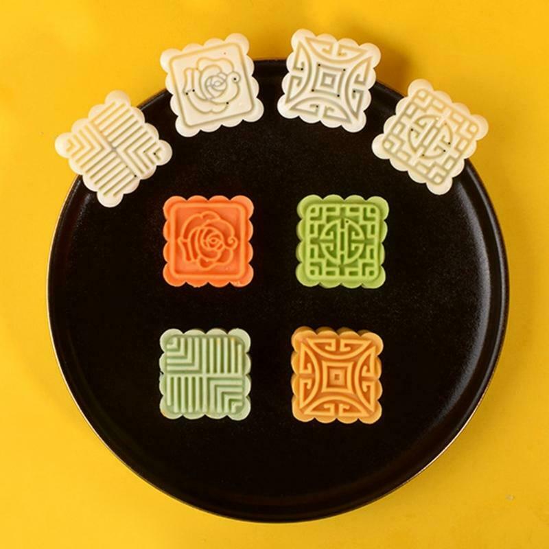 50g 4pcs Square Stamps Hand-Pressure Moon Cake Mould Mid Autumn Festival DIY