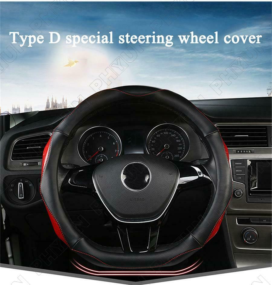 38 CM Universal Real Carbon Fiber Leather Type D Car Steering Wheel Cover Trim