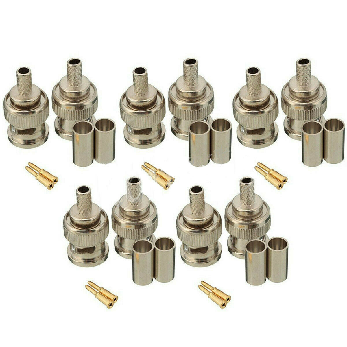 10 Sets 3-Piece BNC Plug Crimp Connector Fits for RG58 Coax Male Antenna Cable