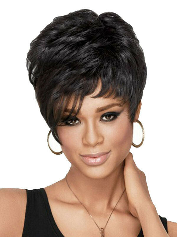 100% Human Hair Short Black Brown Women's Curly Hair Wig New Natural Full Wigs