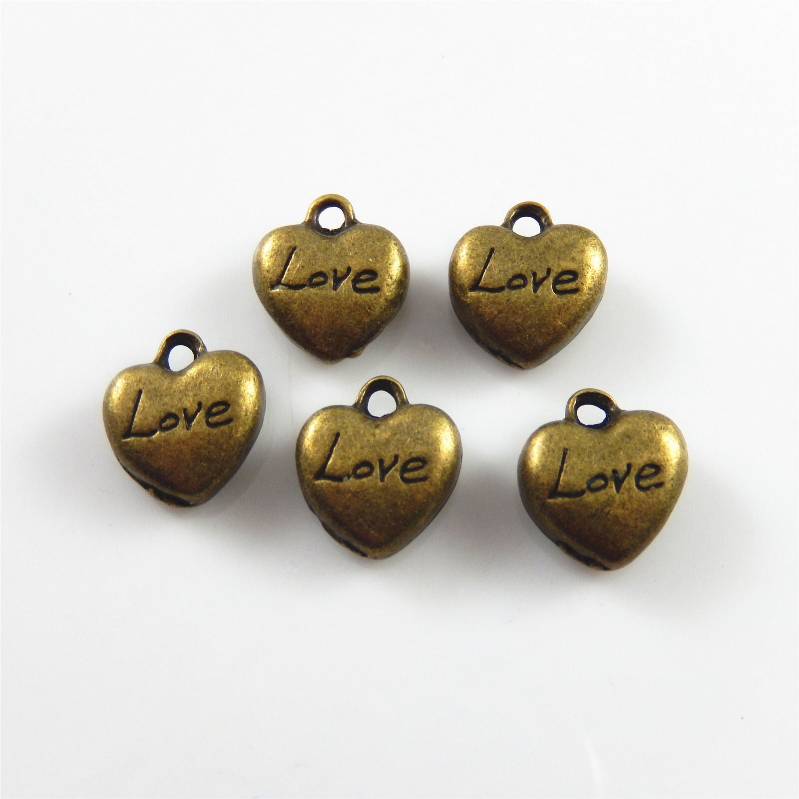 35 pcs Antiqued Bronze Mini Heart Shaped Charm "Love" Engraved Pendant Findings