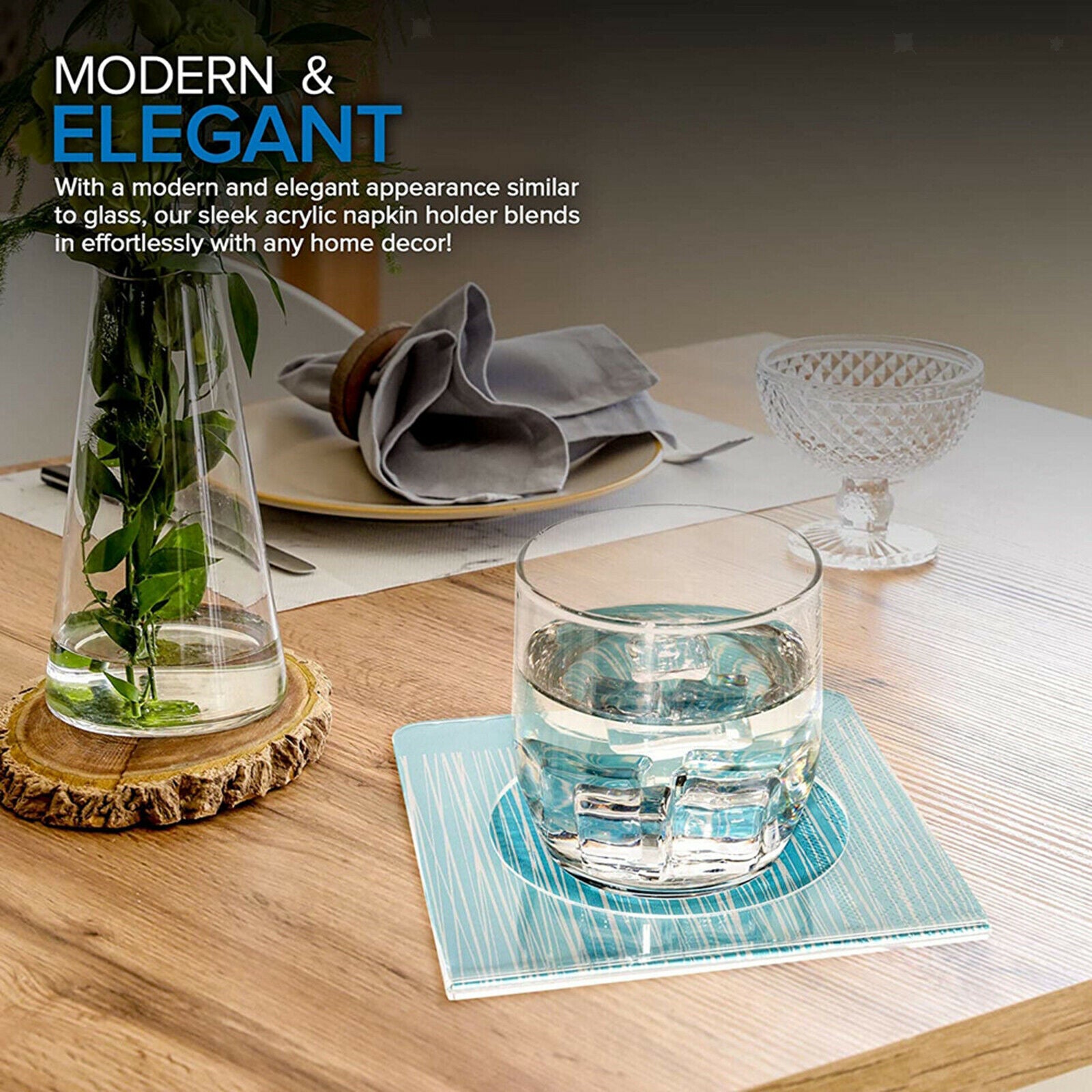 2Pcs Acrylic Napkin Holder Square Coasters Placemat Shatterproof Home Decorss