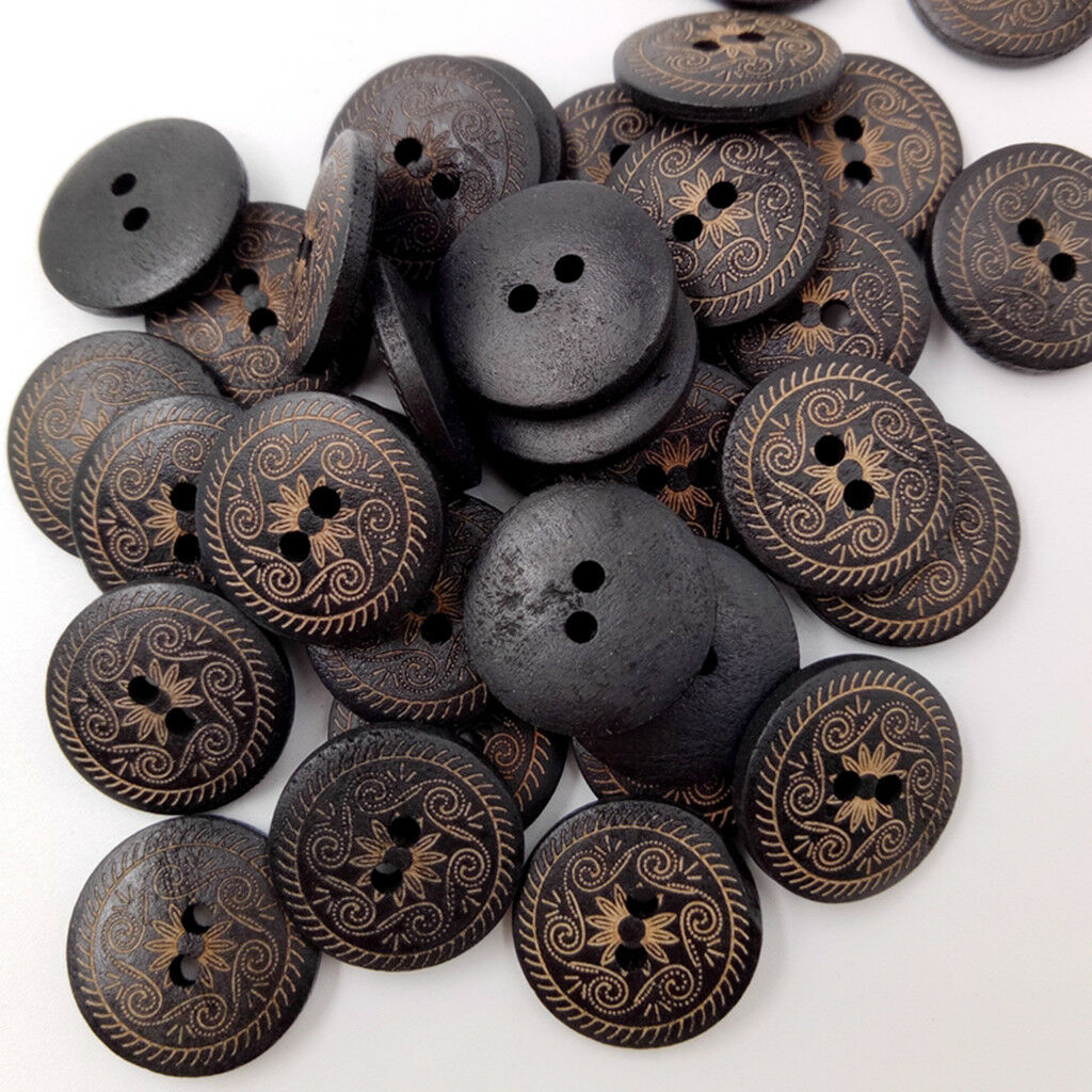 50 Pieces Round Flower Wooden Buttons 2 Holes Sewing Buttons for Craft DIY