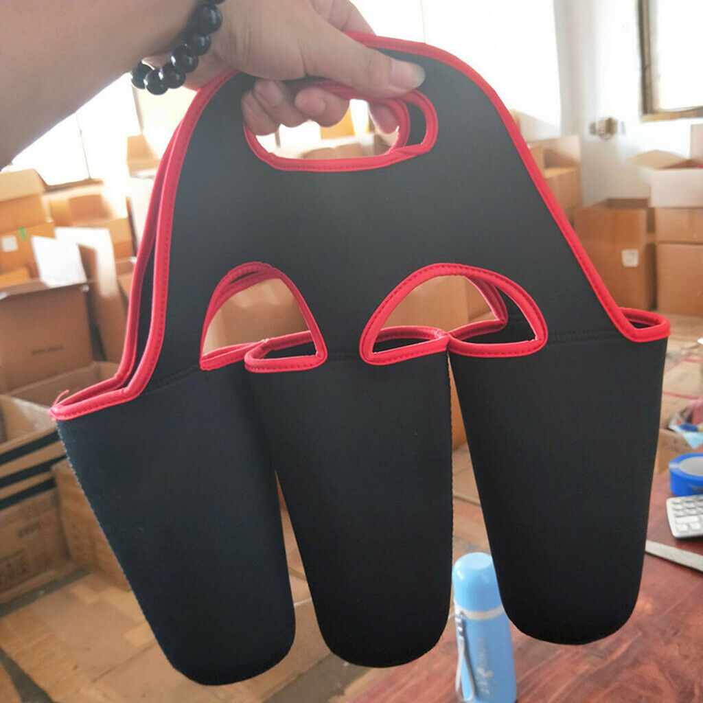 Insulated Water Bottle Holder Bag Sleeve for 3 Pack Bottle Black Red