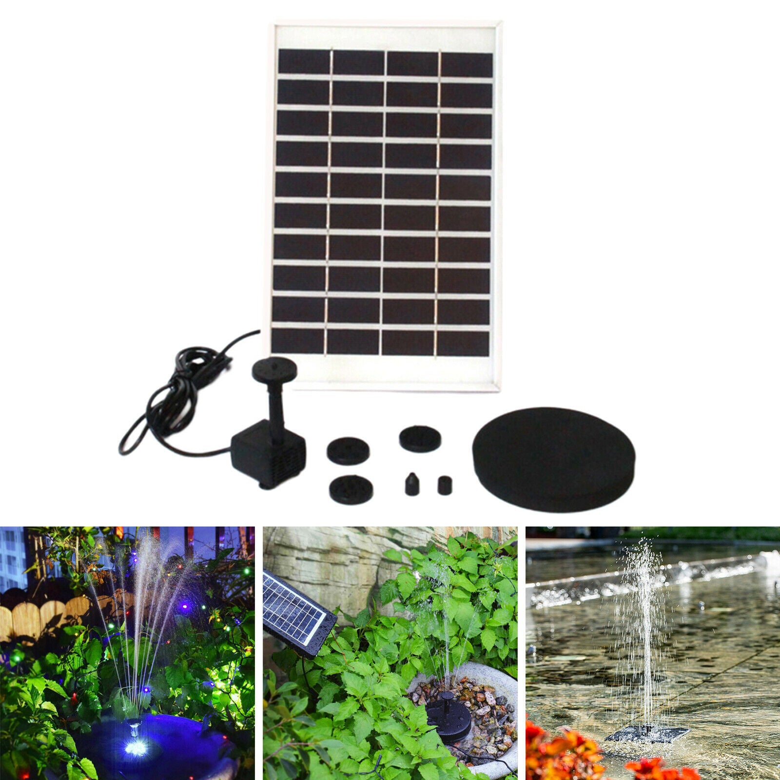5.0W Solar Fountain Pump Solar Water Pump Floating Fountain with 6 Nozzles