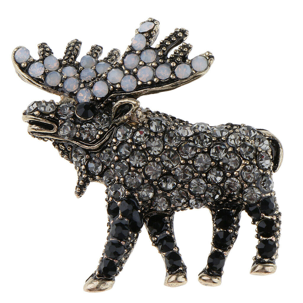 Women Fashion Rhinestone Elk/Reindeer Clips Brooches Animal Pin Brooch