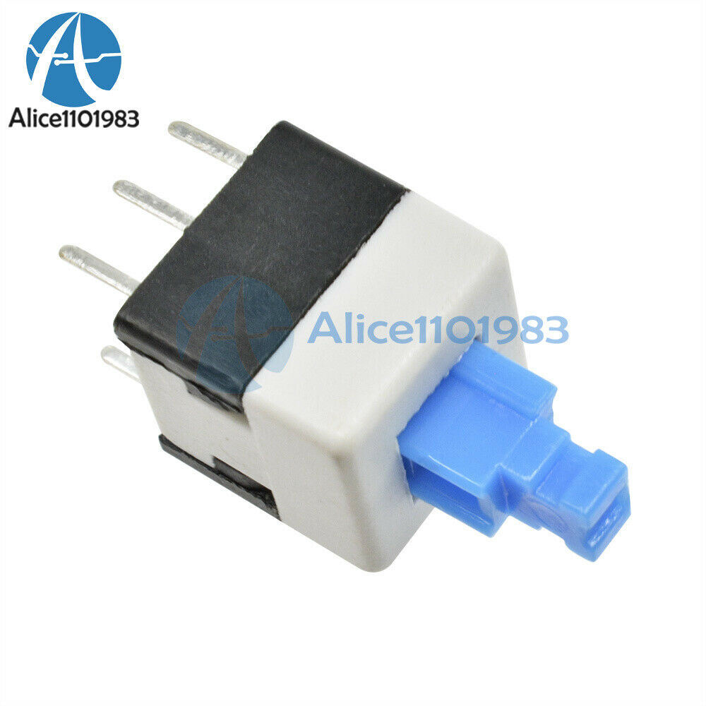 100PCS 8X8mm Cap Self-locking Type Square Blue Button Switch Control 1.5A 25V