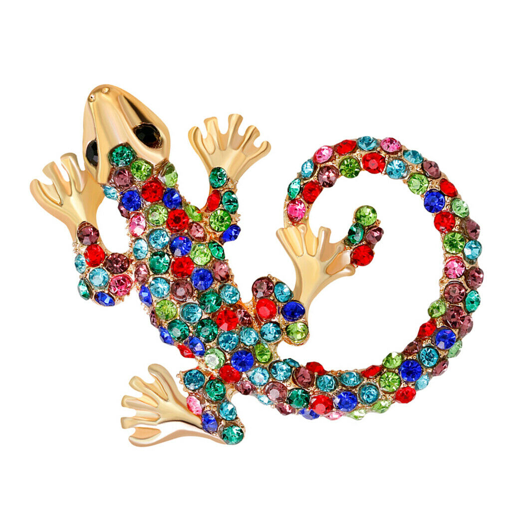 Natural Insect Chameleon Lizard Animal Rhinestone Brooch Lapel Pin Jewelry