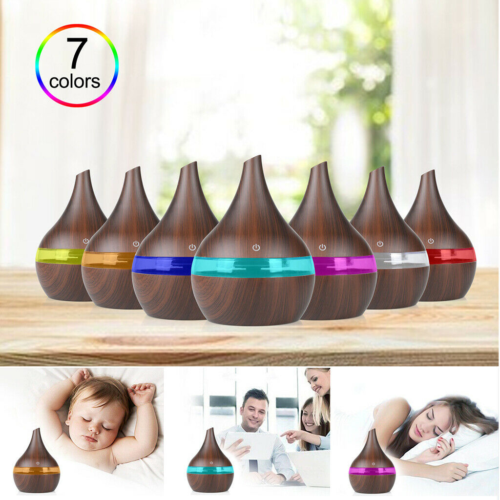 300ml Mist Humidifier Aromatherapy Diffuer with LED Light Top Fill Brown