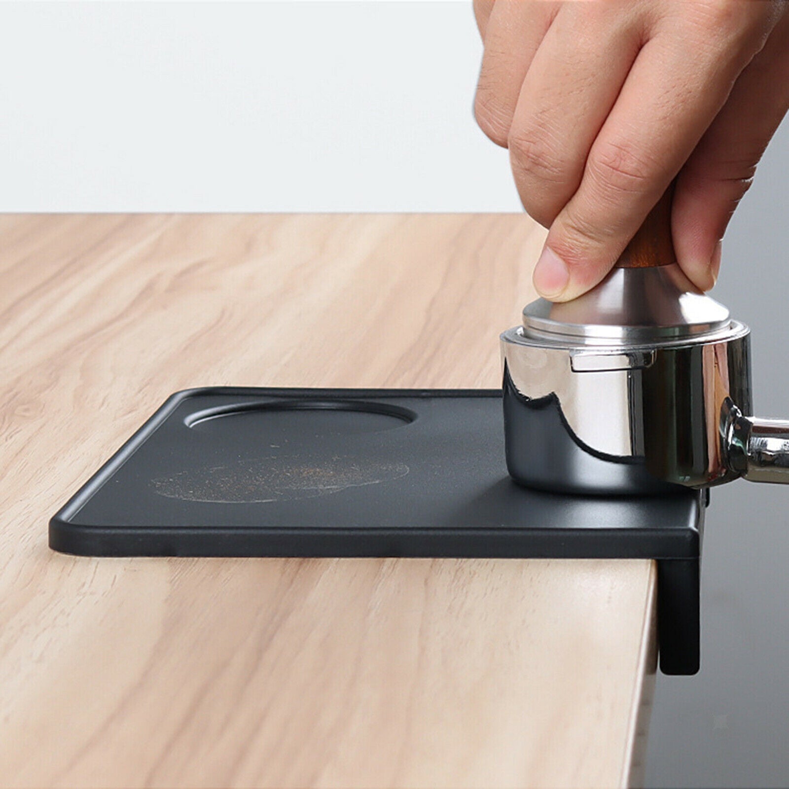 Coffee Tamper Mat Tamping Rest Holder Espresso Silicone Mat Corner Pad Black