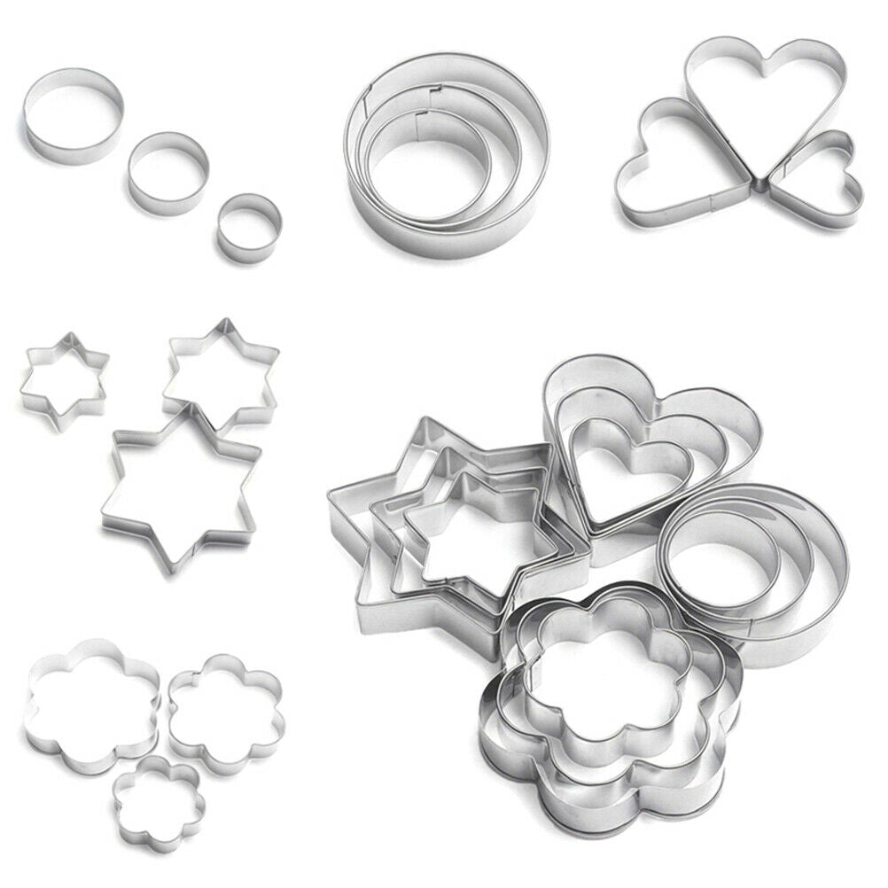 12pcs Cookie Biscuit Cutters Round Star Heart Flower Shape Molds DIY Cake.l8