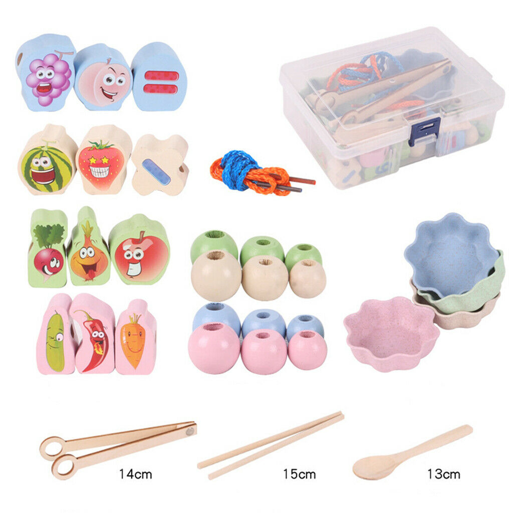 DIY String Wooden Beads Stacking Blocks Clip Bead Monterssori Sensory Toys