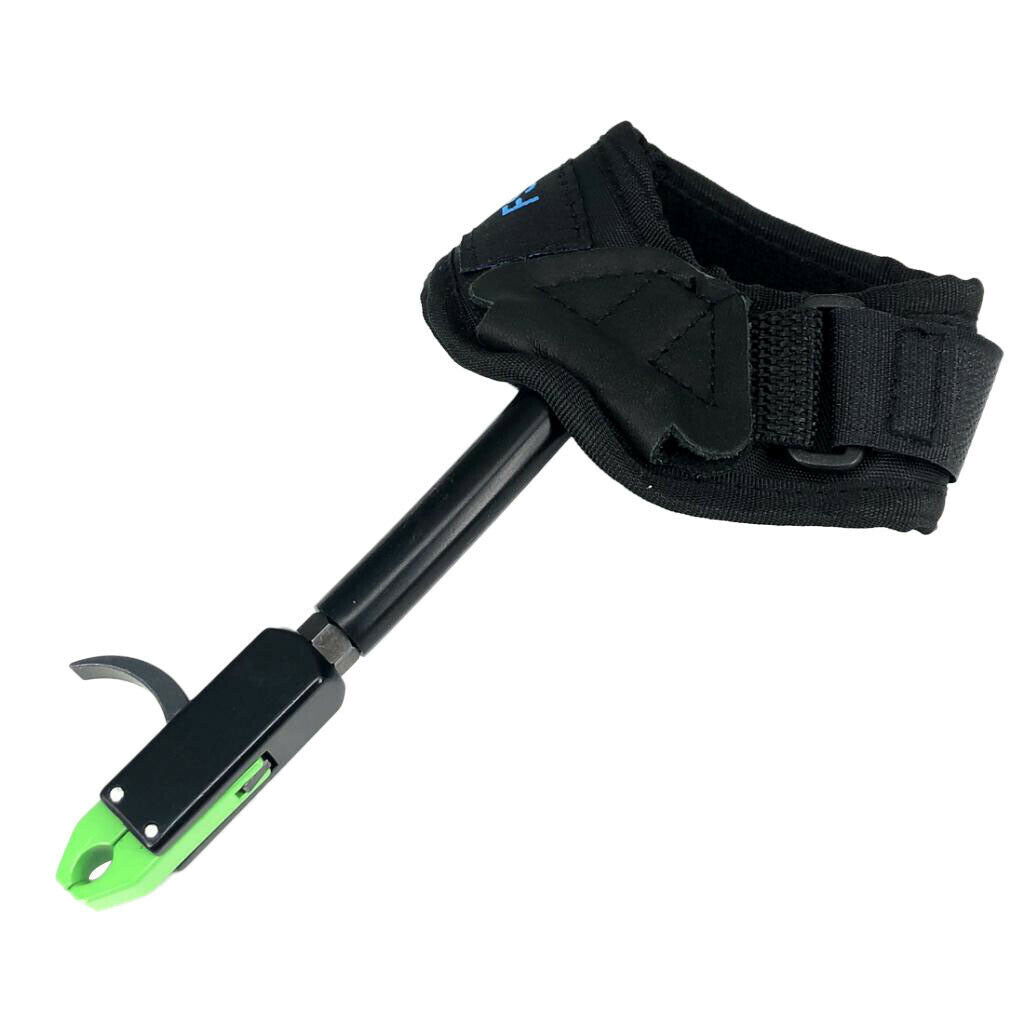Archery Compound Bow Release Adjustable Black Wrist Strap with Green Clasp