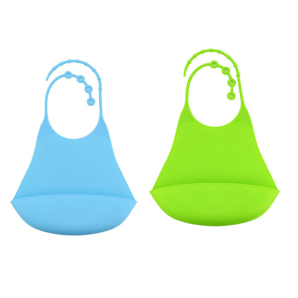 2 Pack Kids Silicone Bib Clothing Protector w/Crumb Catcher Easly Wipe Clean
