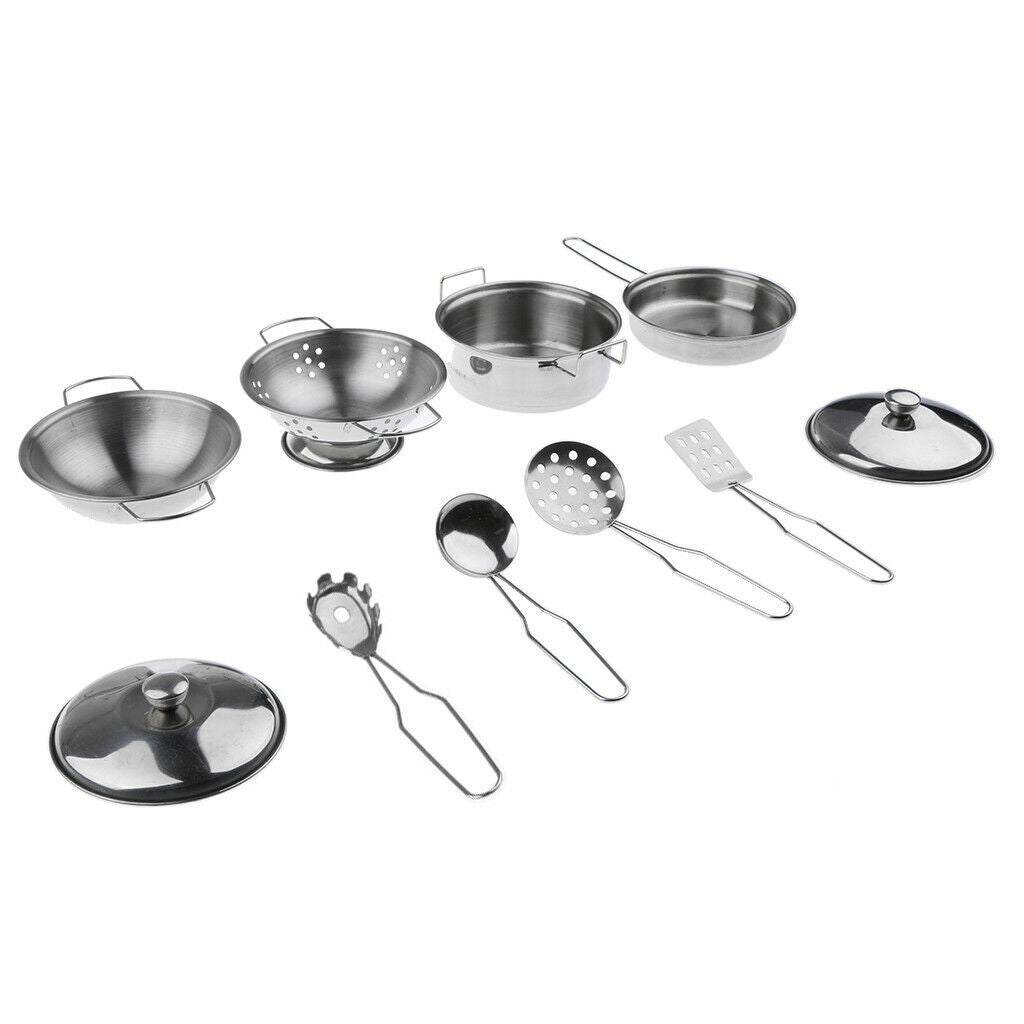 10pcs Mini Kids Kitchen Cookware Stainless Steel Children Dolllhouse Toys B