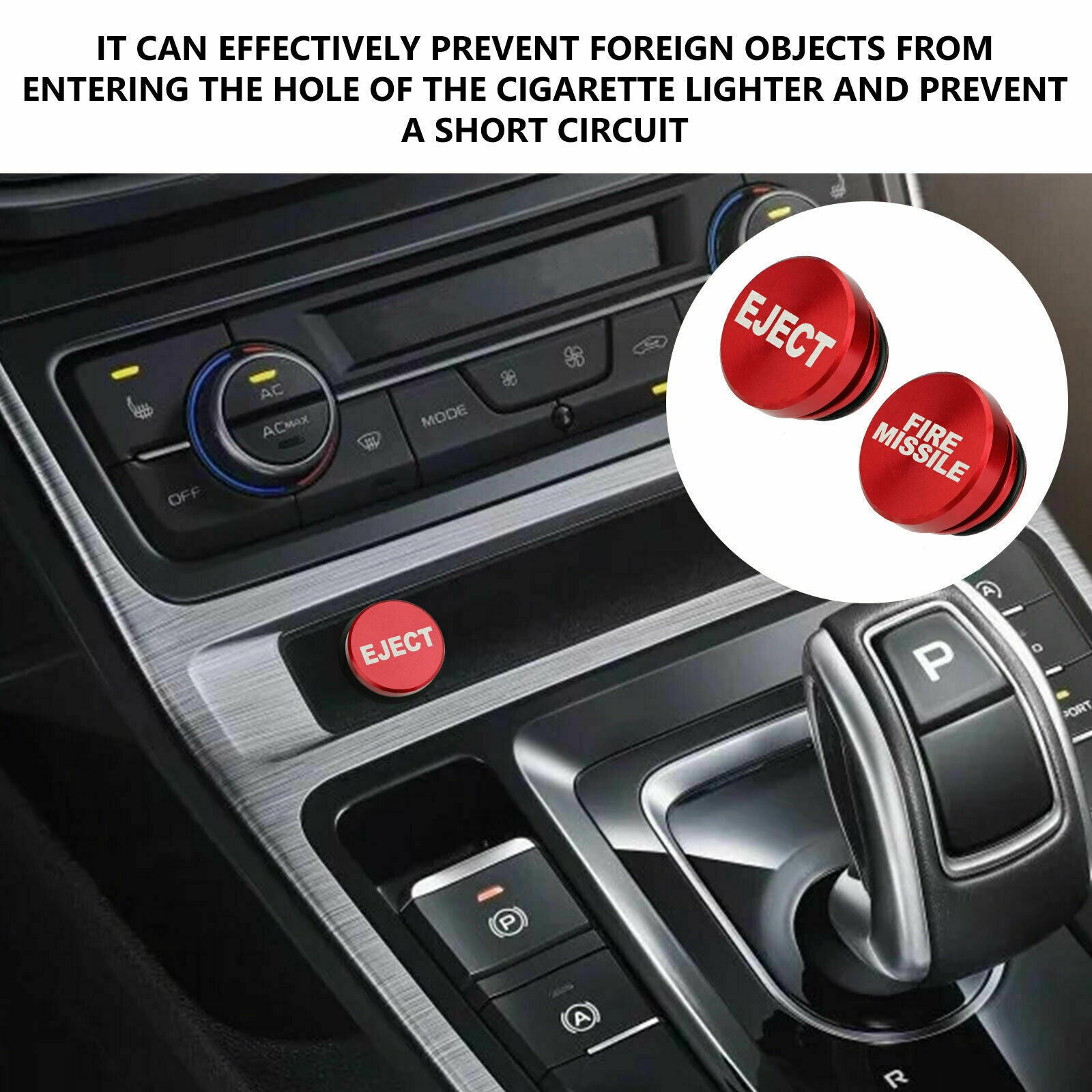2x Universal Fire Missile Eject Button Car Cigarette Lighter Cover Accessories