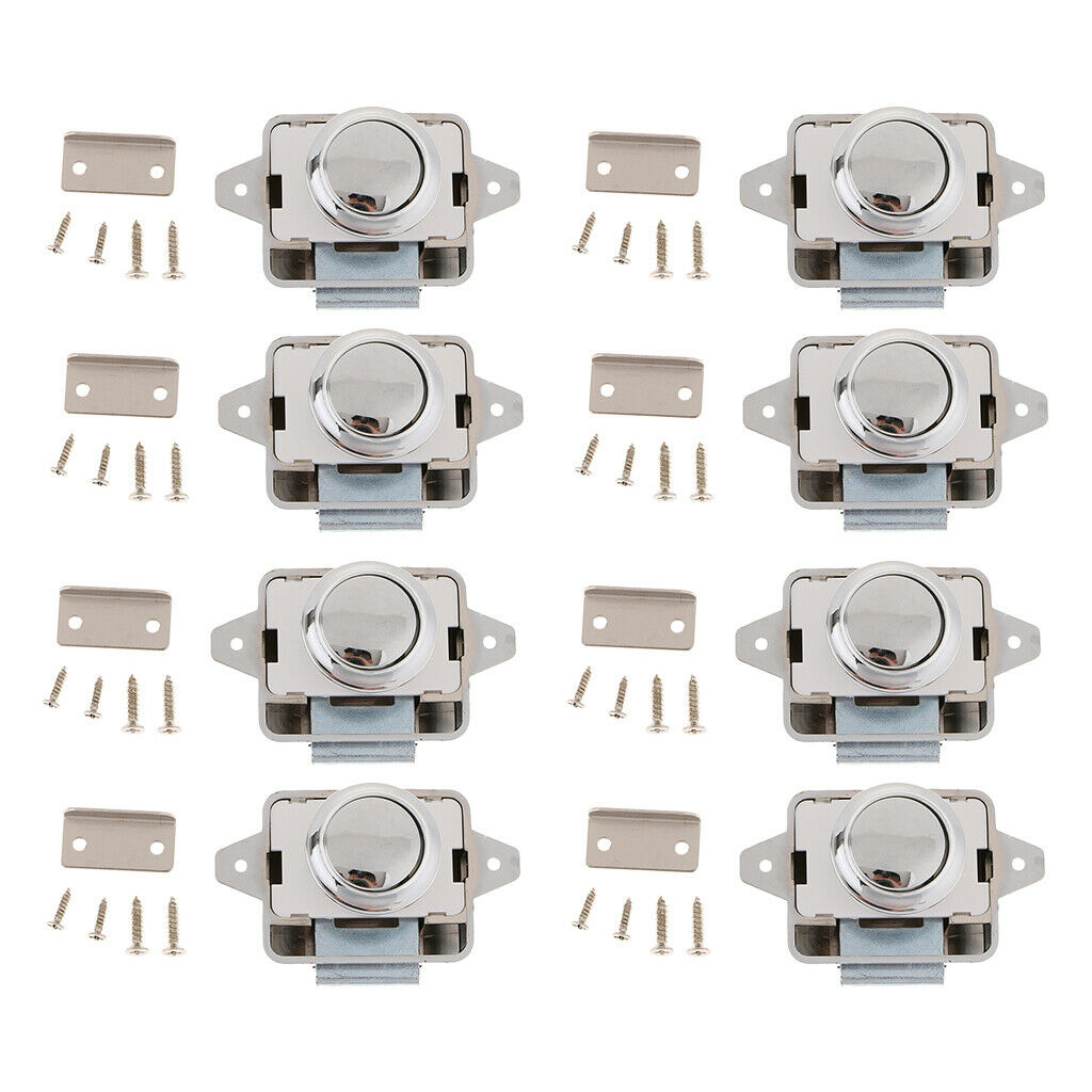 8x Push Button Cupboard Catch Lock Latch for Motorhome Trailer Boat Sliver
