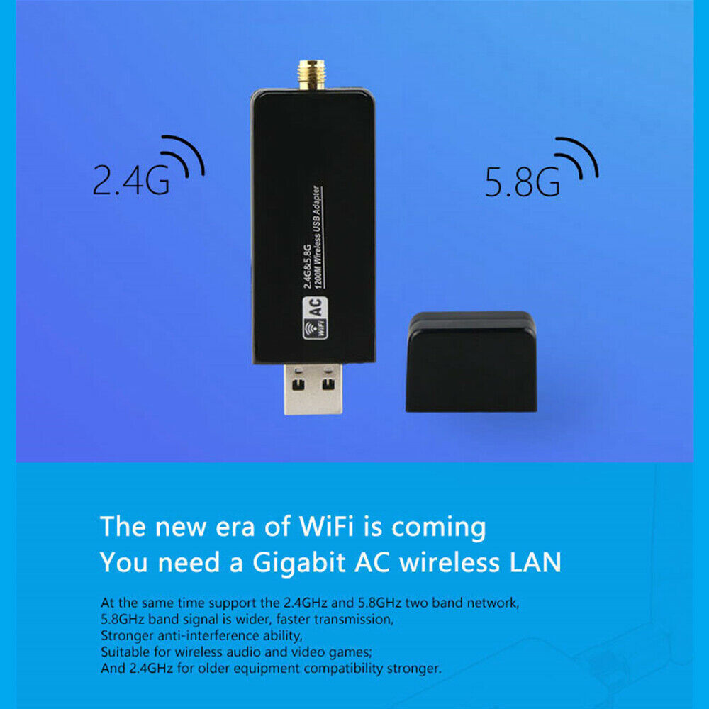 RTL8812AU Chipset 1200Mbps 5GHz Wireless AC WiFi USB Adapter Dongle Antenna