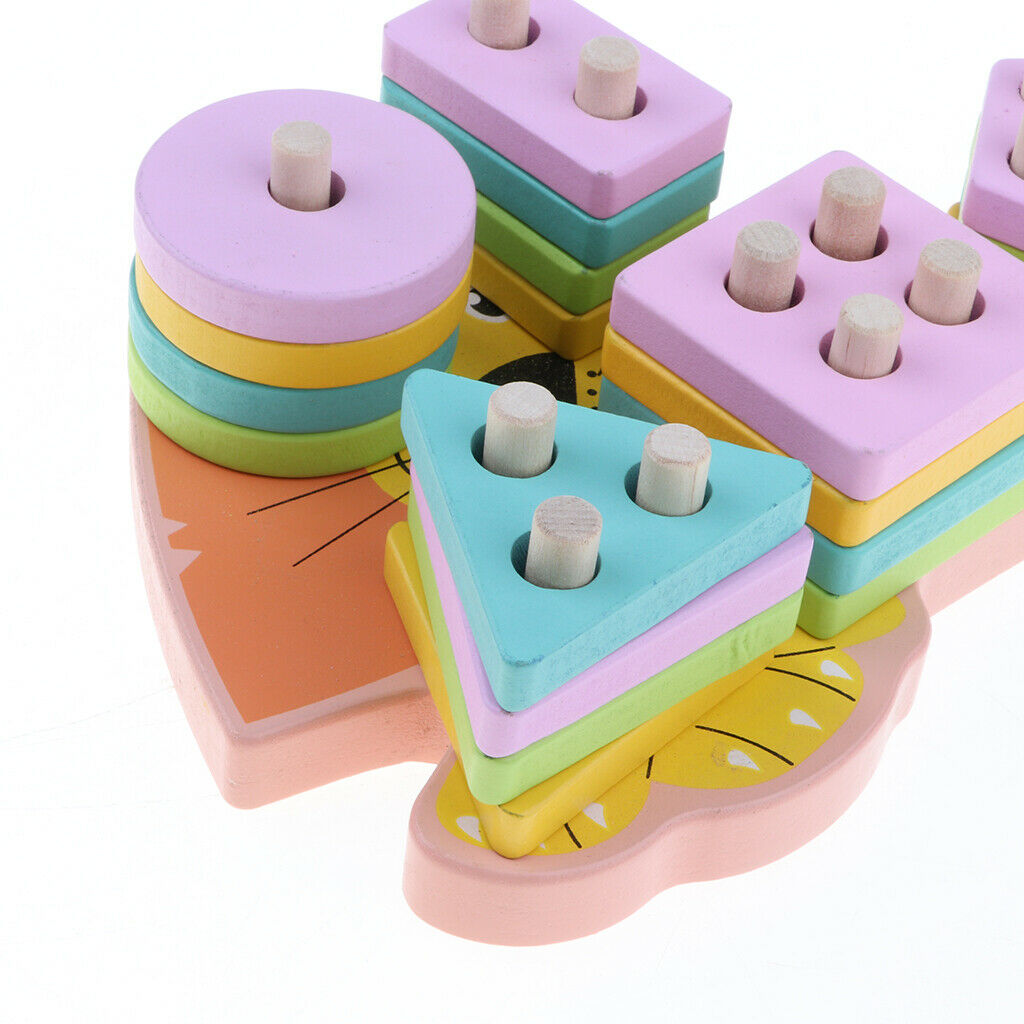 Wooden Shape Matching Building Blocks Kids Montessori Educational Toys - Cartoon