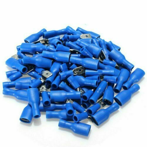 100pcs Blue Insulated Spade Electrical Wire Cable Connector Crimp Terminal Kit