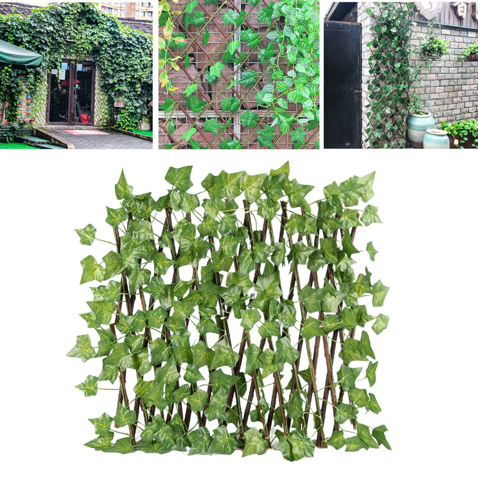 2x Expandable Garden Fence with Artificial Plant Outdoor Yard Backyard Decor