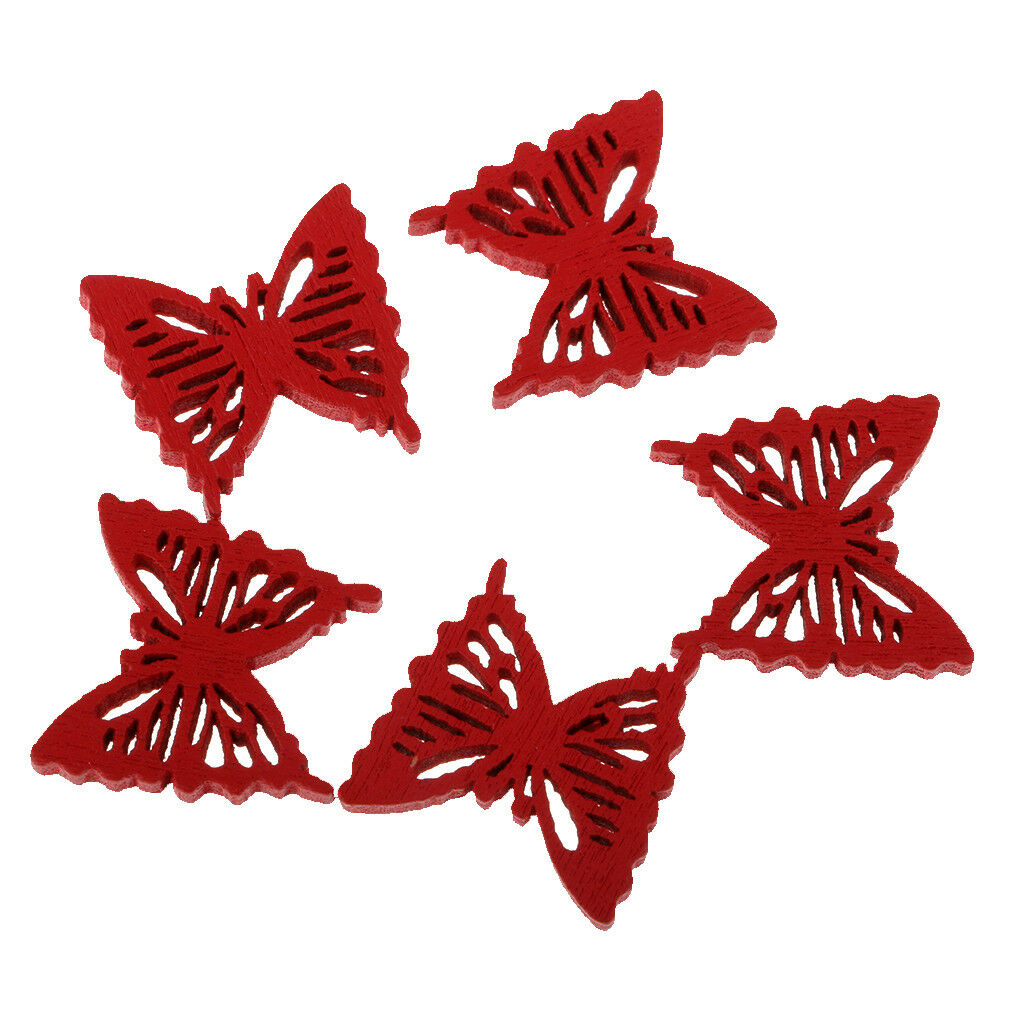 100pcs Butterfly Shape Wooden Flatback Buttons for Kids Crafts DIY Red 19mm