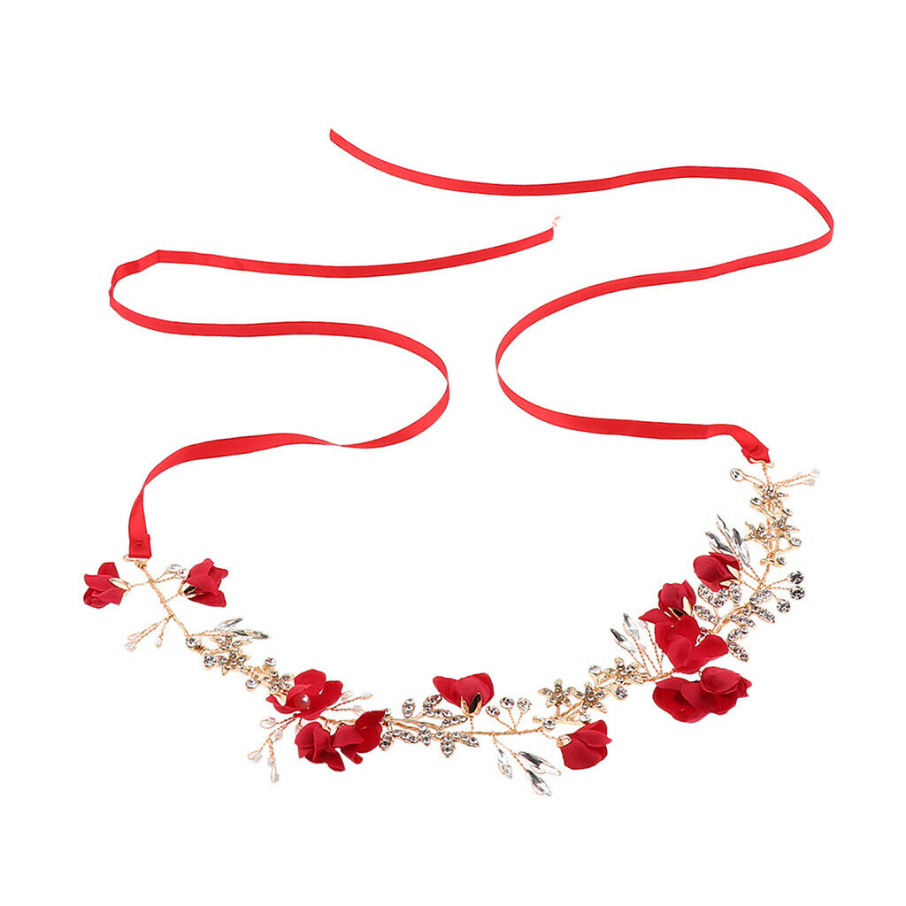 Bridal Rhinestone Flower Tiara  Hairband Wedding Hair Decor Wine Red