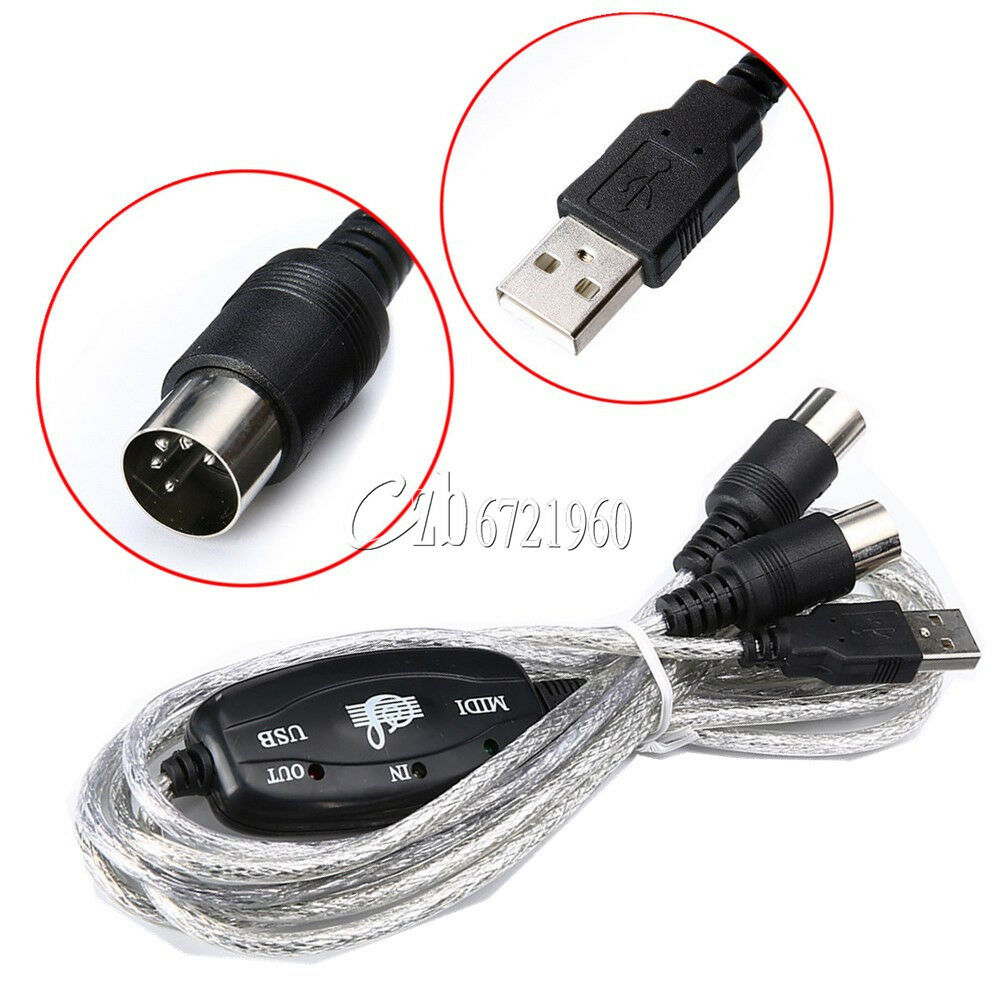 USB MIDI IN-OUT Interface Cable Converter PC to Music Keyboard Cord Adapter