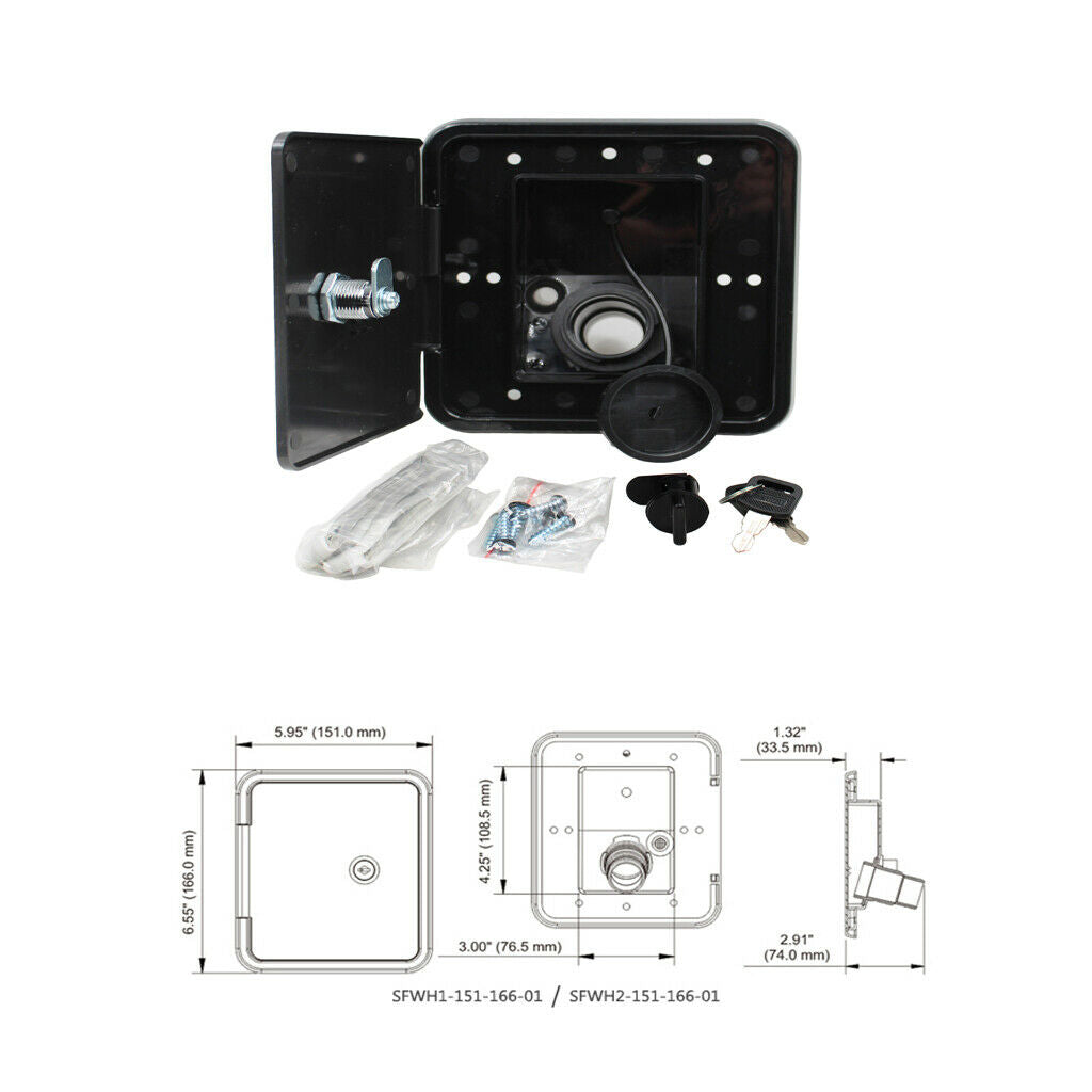 Black RV Trailer Motorhome Gravity City Water Tank Inlet Fill Dish Lockable