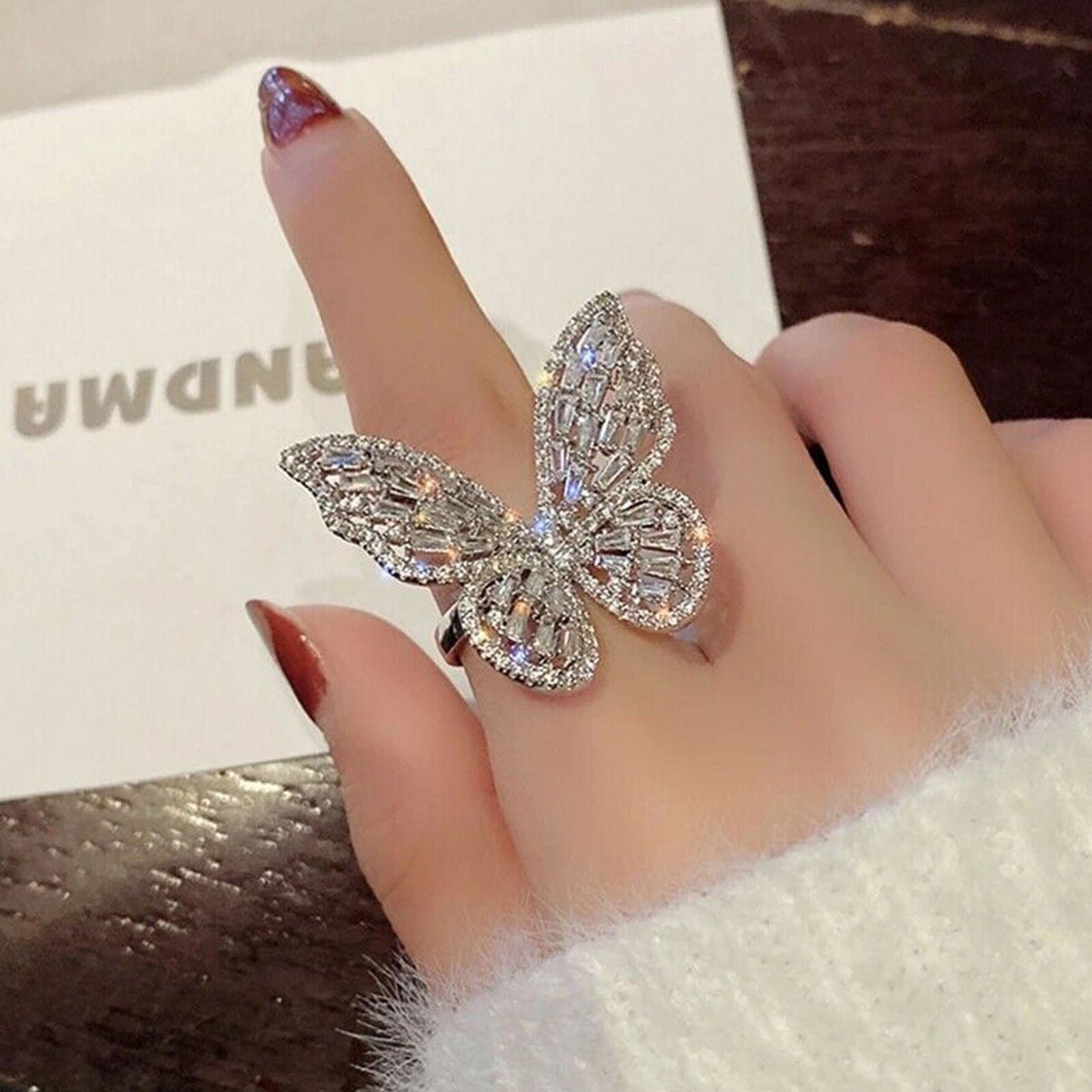 Zircon Butterfly Ring Gem Stone Opening Finger Rings for Women Elegant Jewelry