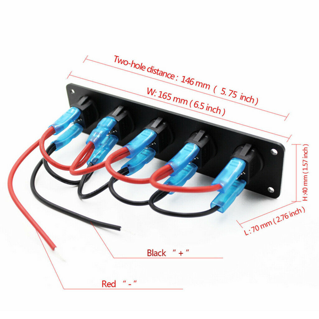 Marine Boat Rocker Switch Panel 5Gang Waterproof ON Off Toggle Switches
