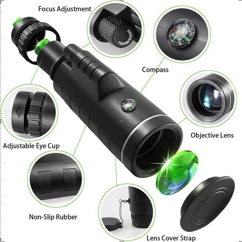 1PC Day/Night Vision 40x60 HD Zoom Monocular Starscope High Power Telescope