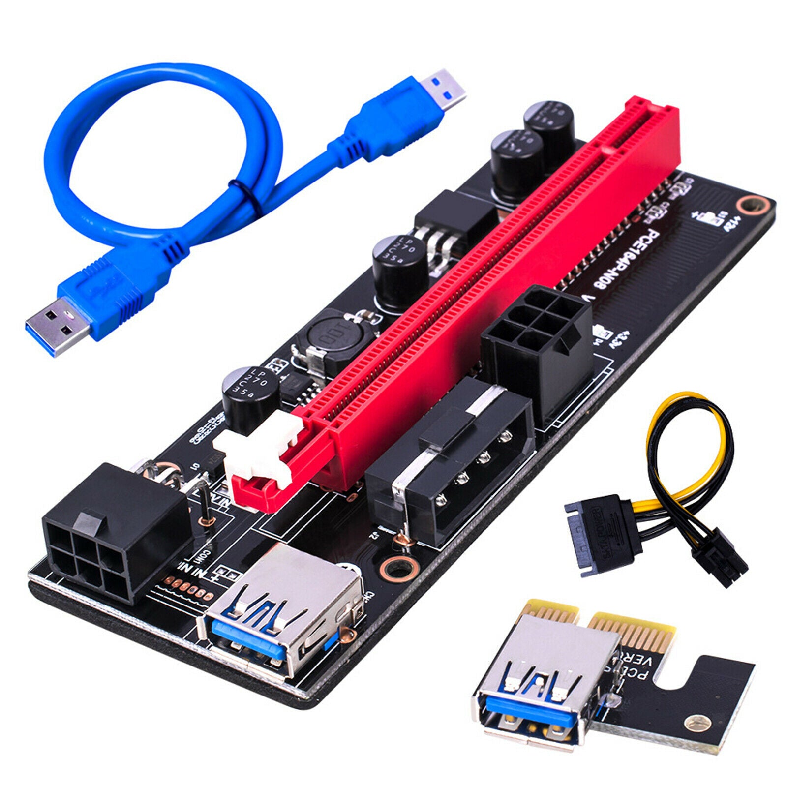 2Pcs PCI-E VER009S 1x to 16x Graphic Extension Riser Powered Adapter Card