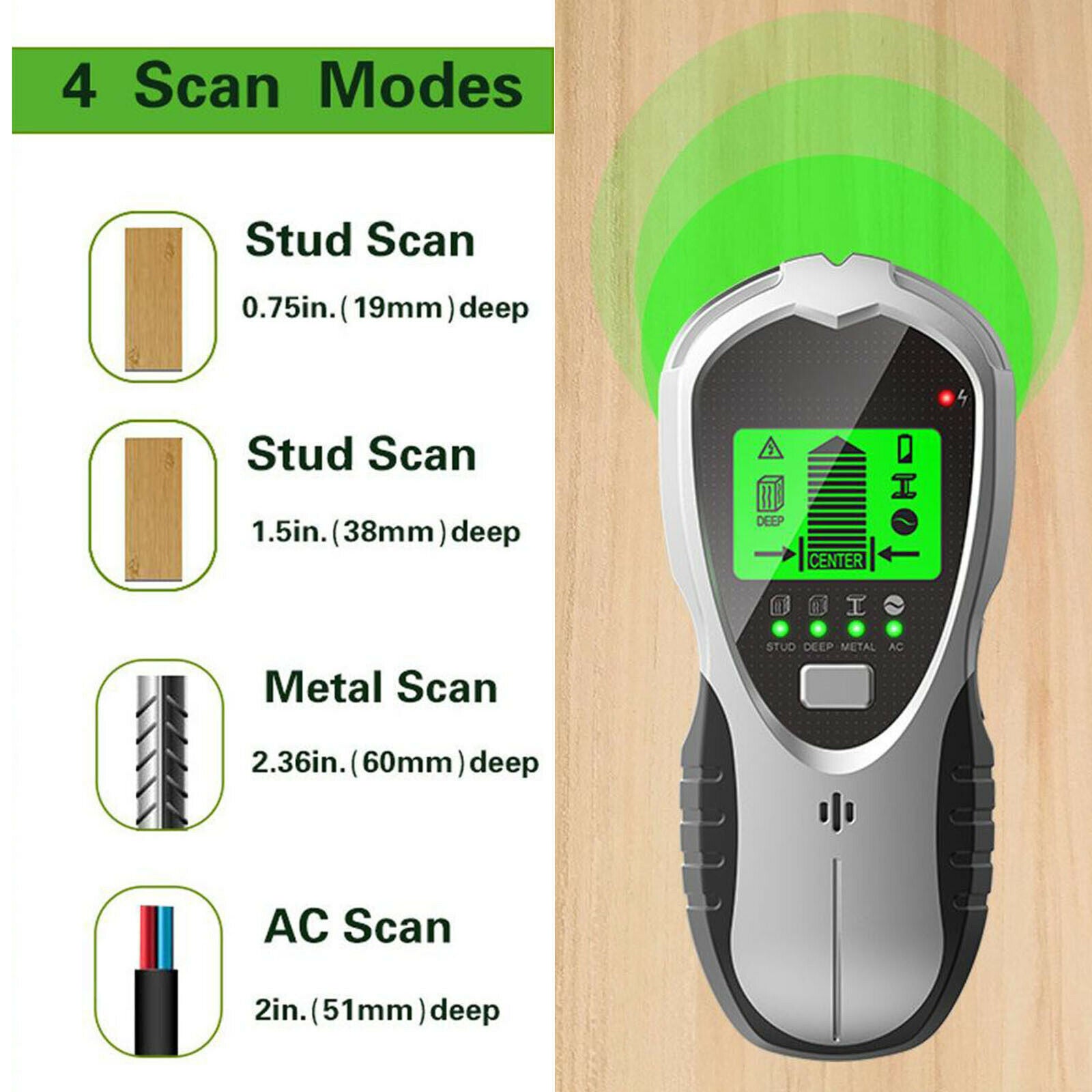 Wall Scanner Detector Metal Stud Finder Sound Warning Auto Calibration