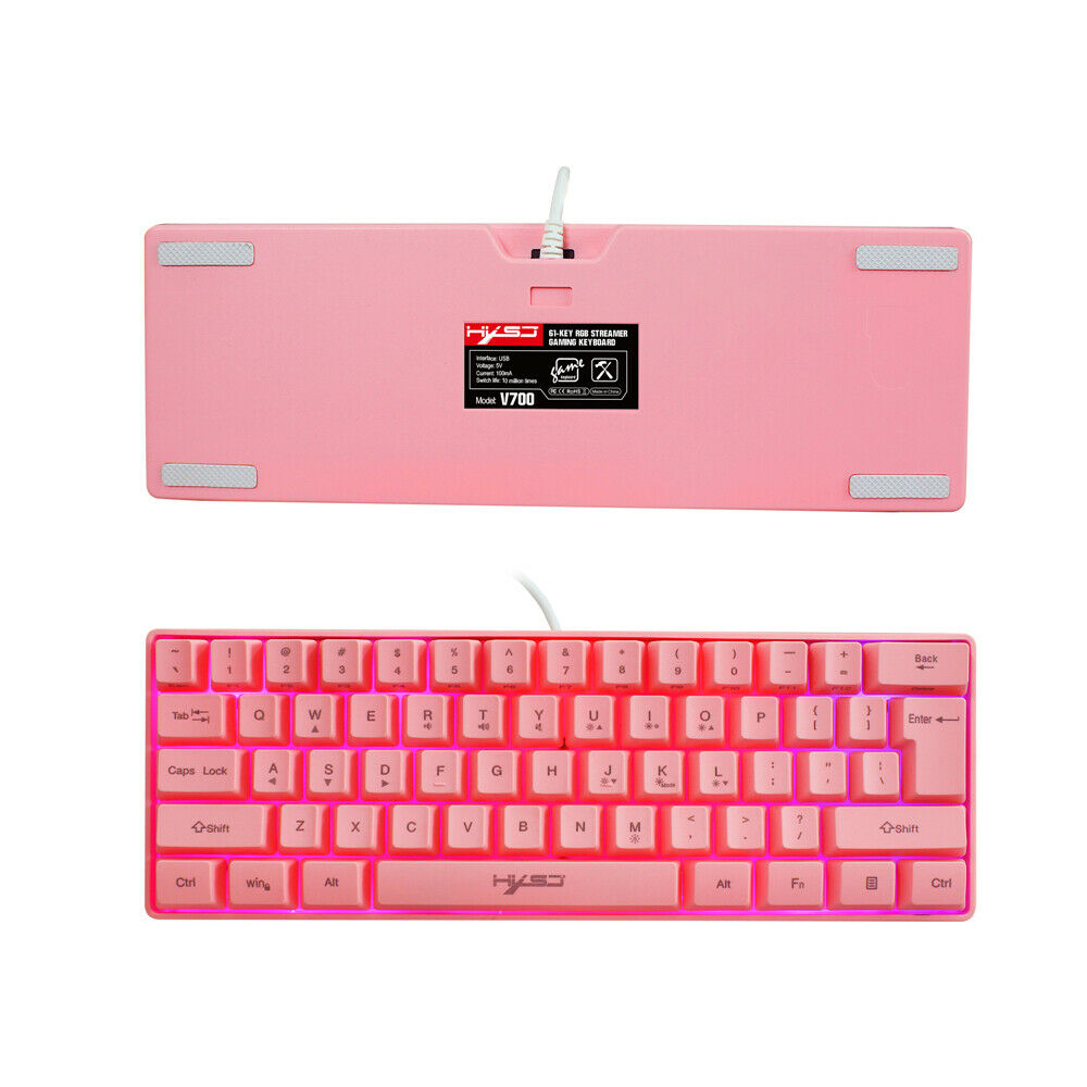 Pink 61 Keys Gaming Keyboard RGB Lighting Wired Keyboards For Tablet Desktop PC